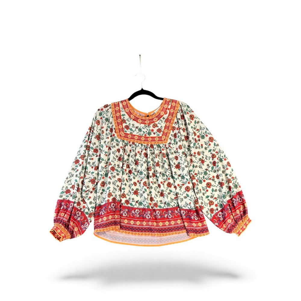 FLYING TOMATO Floral Boho Square Neck Peasant Blouse‎ Top Size S